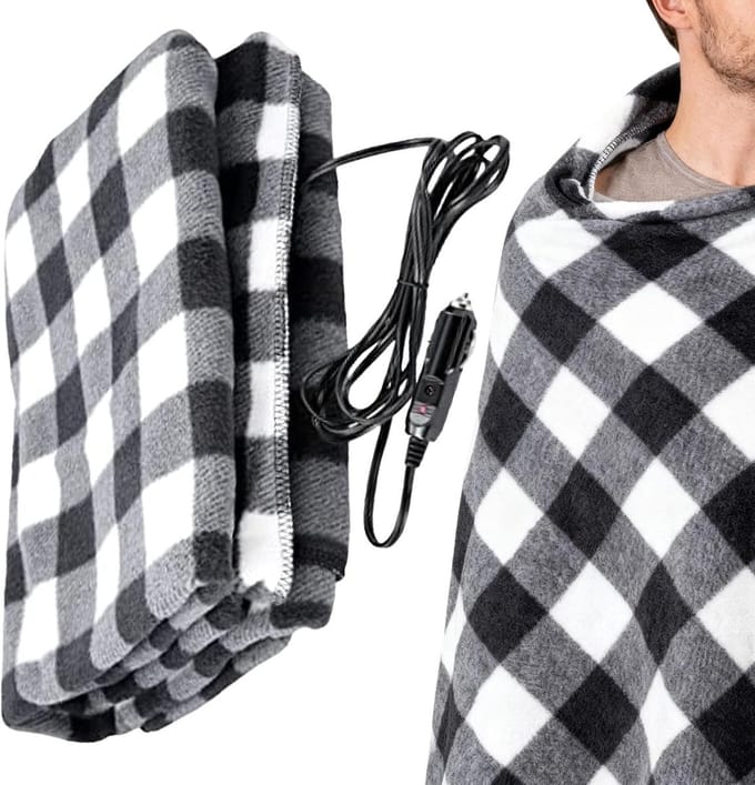 Verwarmde Deken - Auto Deken - Reizen - 3 Warmte Niveaus - 148x108 cm - Grijs
