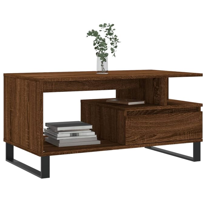 vidaXL Salontafel 90x49x45 cm bewerkt hout bruineiken