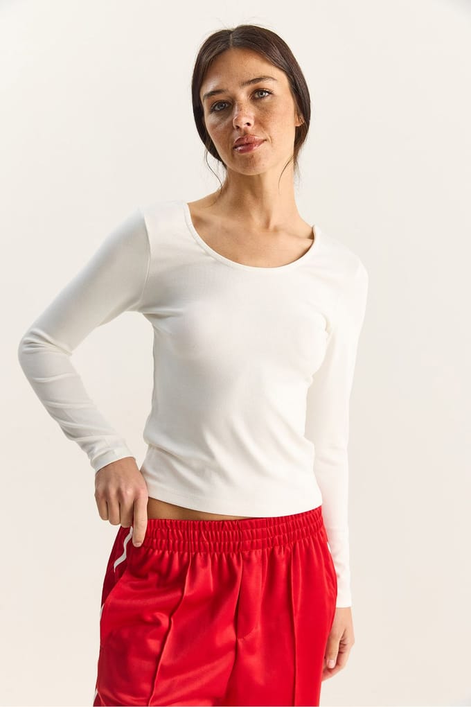 Slim Fit U-Hals Gebreide Blouse