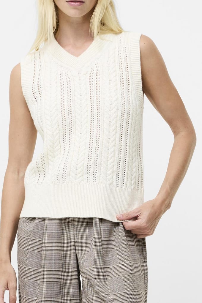 French Connection Glinda Cable Knit Vest Porcelain Cream Größe: M | Pullover Outlet | Damen | Weiß