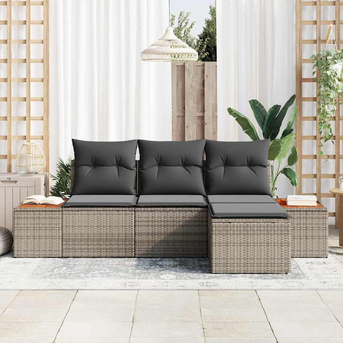 vidaXL - Tuinbank - Set - 4 - st - Grijs - Poly - Riet