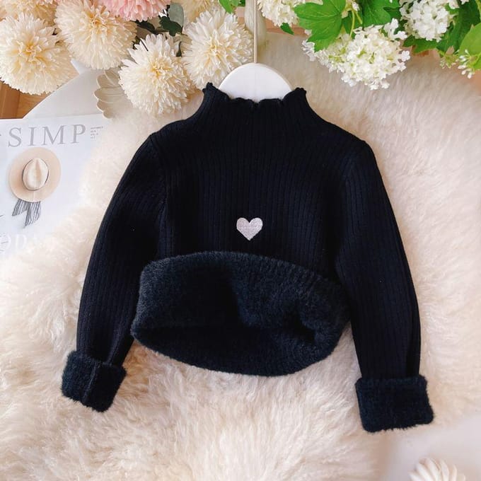 Meisjes Eendelig Velvet Trui Winter Kinderstrui Halfhoge Kraag Onderkant met Dik Velvet Top 160