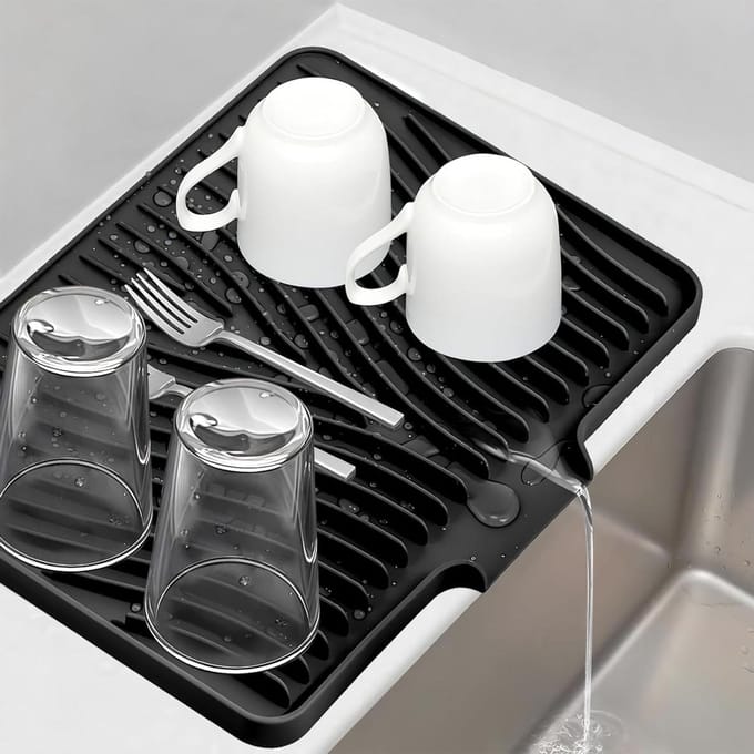 Afdruipmat siliconen 40x30 cm - servies droogmat antislip zwart