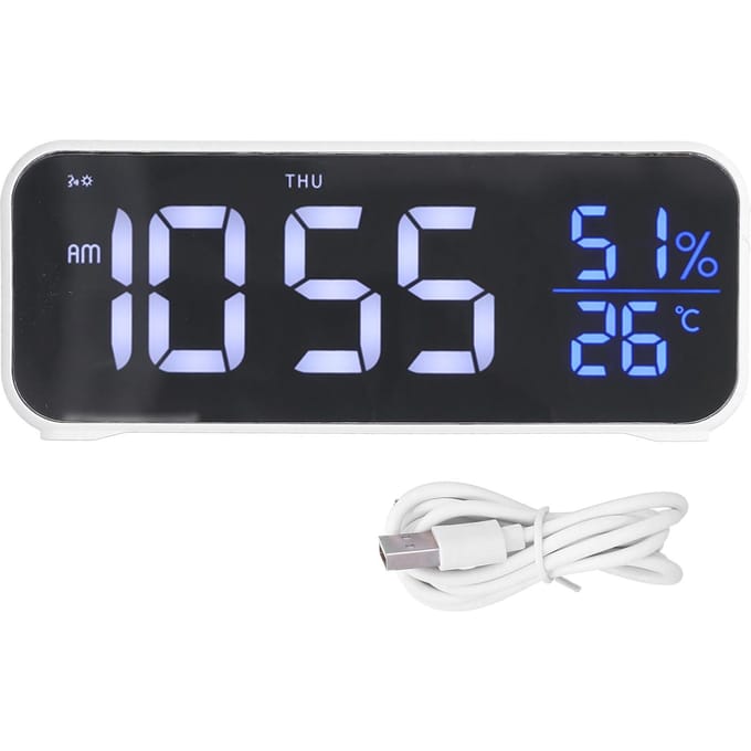 Digitale Wekker LED Digitale Muziek Wekker USB Opladen Elektronische Klok Temperatuurweergave white