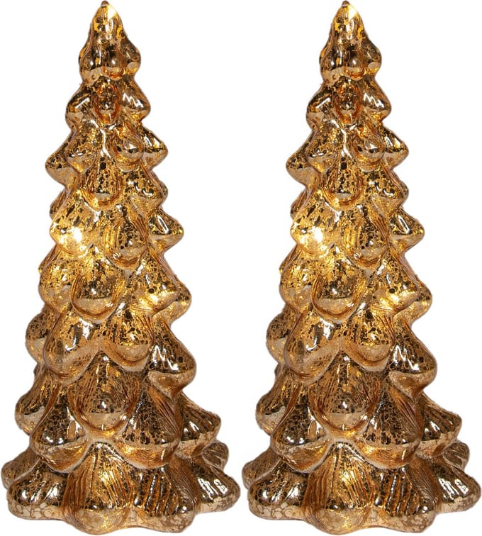 Anna's Collection Kerstboom beeldjes - 2x - goud - met LED licht - H20 cm - glas - decoratie