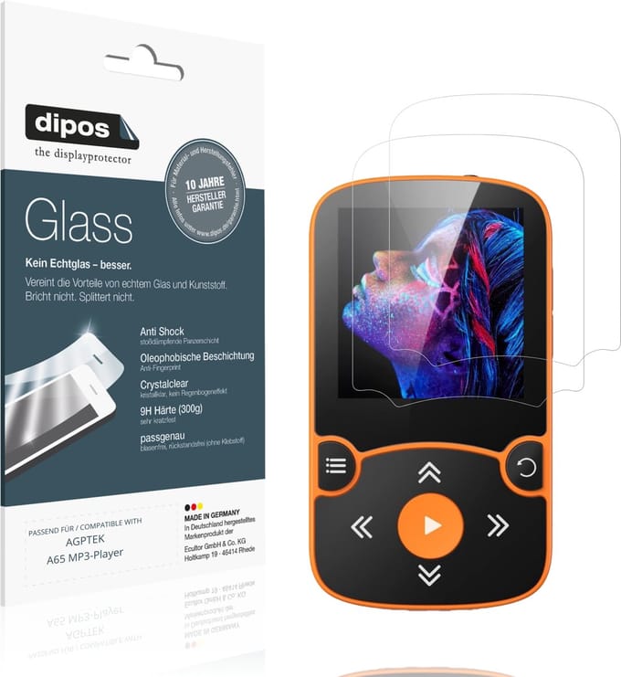 dipos – 2x Pantserfolie geschikt voor AGPTEK A65 MP3-Player | 9H Screenprotector