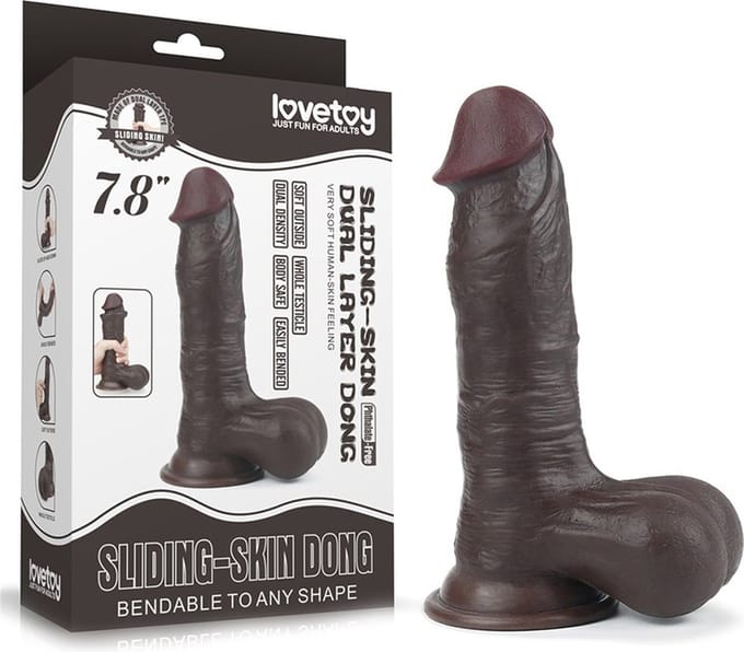 Lovetoy Dildo met Sliding Skin / Bewegende Huid 19.5 x 4.5 cm - bruin