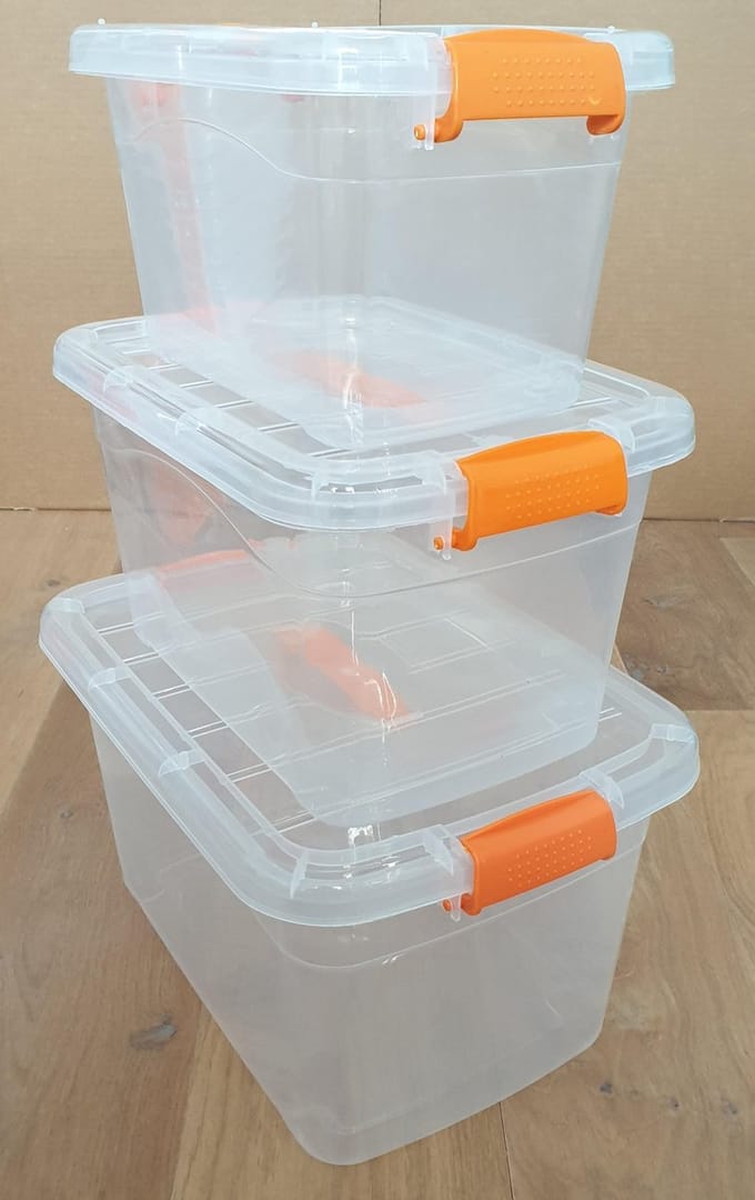 Opbergbox met deksel - Transparant - 5/10/15L - 3 Stuks