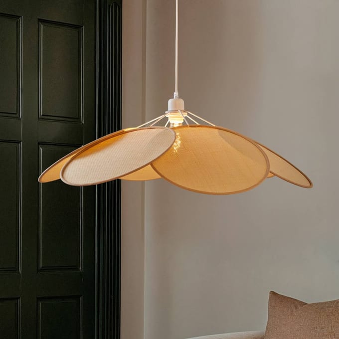 Lindby - hanglamp - 1licht - Rotan - E27 - crème, licht hout