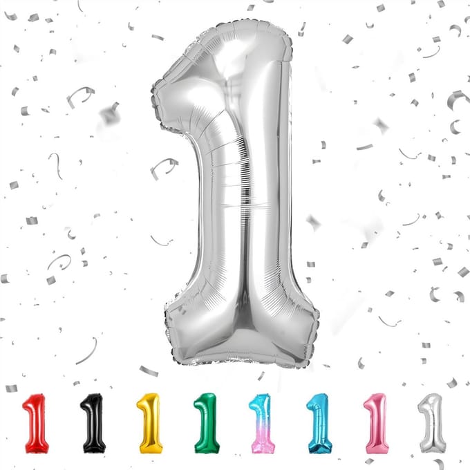 Omgoods - Feestballon 1 jaar, 101 cm, zilver, opblaasbaar