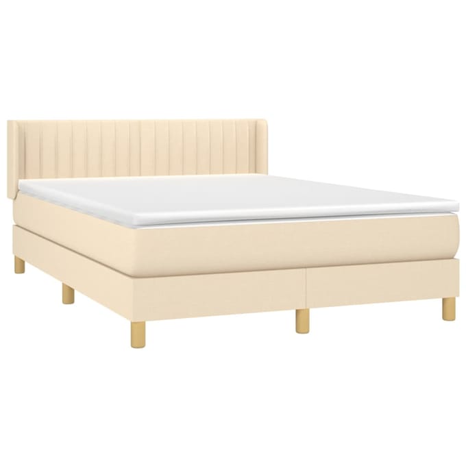 vidaXL - Boxspring - met - matras - stof - crèmekleurig - 140x200 - cm