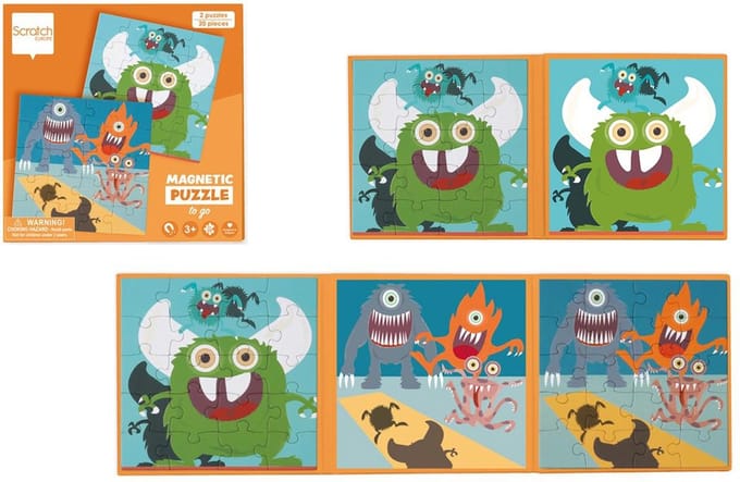 SCRATCH Magnetisch Puzzelboek To Go - Monster - 2 Magnetische Puzzels Van 20 Stuks - 3 Jaar