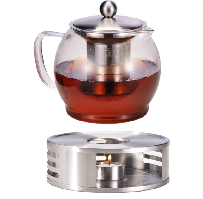 HI Theepot - glas - met filter en warmhoudplaat - 1,2L