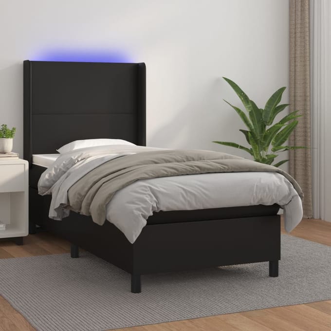 vidaXL - Boxspring - met - matras - en - LED - kunstleer - zwart - 100x200 - cm