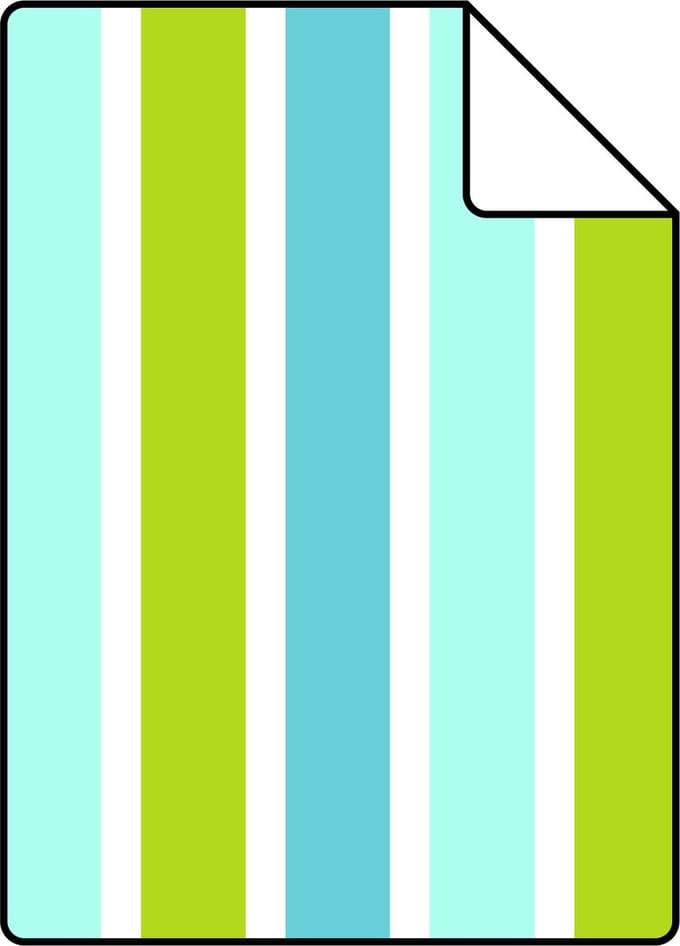 Proefstaal ESTAhome behang verticale strepen turquoise, limegroen en wit - 26.5 x 21 cm - 138703-S