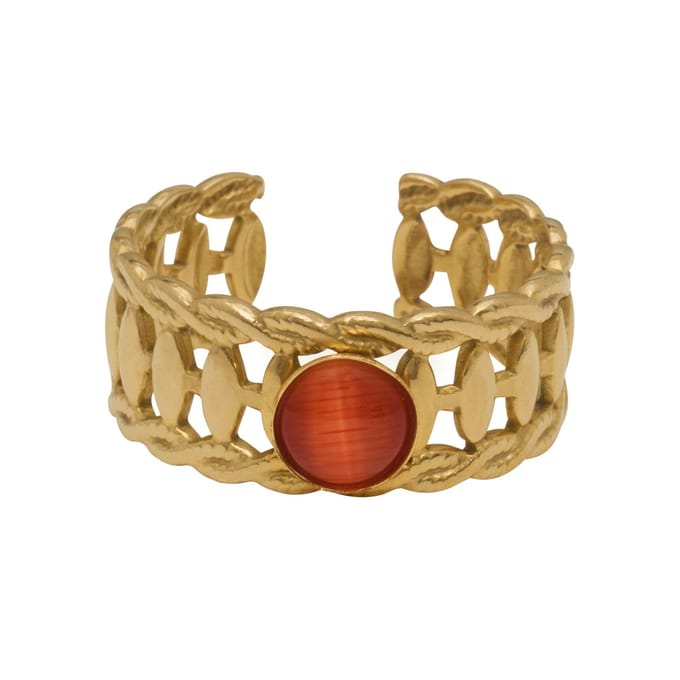 Essenza Round Orange-red Stone Ring Gold