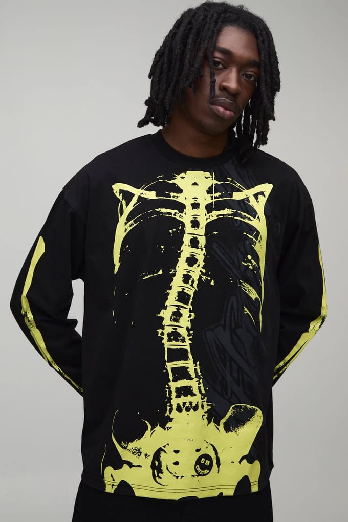 Afterlight Glow In The Dark Printed Long Sleeve T-Shirt | Black | Size Medium