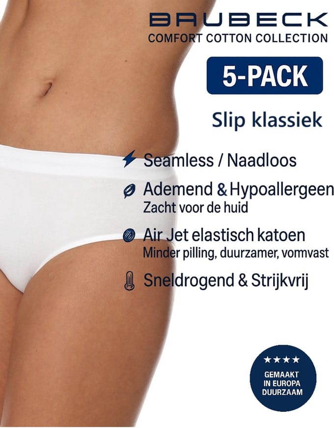 Brubeck Dames Slip Klassiek – Naadloos (Seamless) Elastisch Katoen – 5-Pack - Wit M
