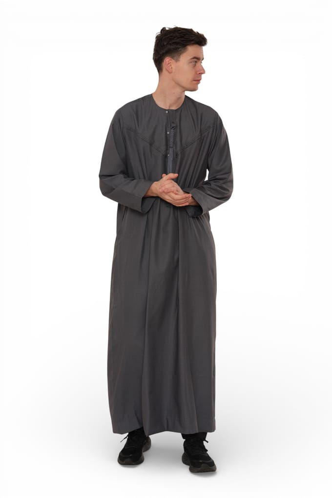 Heren Eid Grijze Marokkaanse Jubba Robe Djellaba Ramadan Eid Thobe - HM11