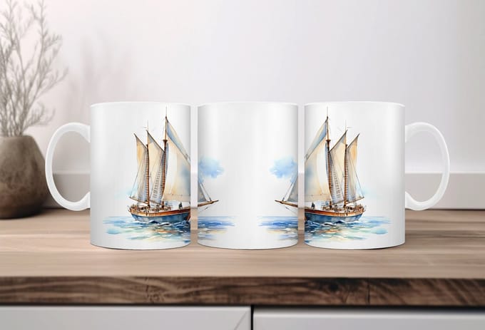 Auqarel koffiemok Zeilboot 2