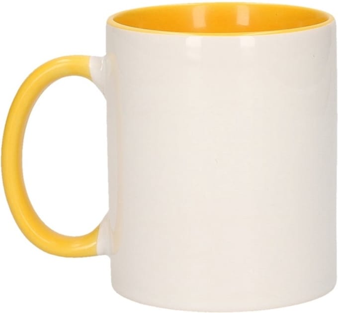 Koffiemok / thee beker - 300 ml - Wit/geel - Cadeau mokken - keramiek