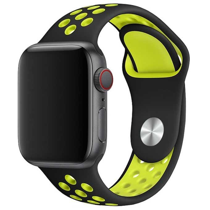 2+2 | Apple Watch Bandje Stryde - Dubbel - Siliconen - Zwart Geel
