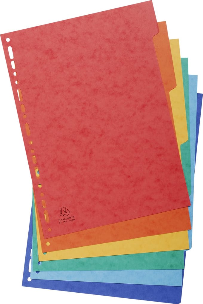 Exacompta 50x Tabbladen in glanskarton 225g - 6 tabs - A4 - Geassorteerd - 1406E