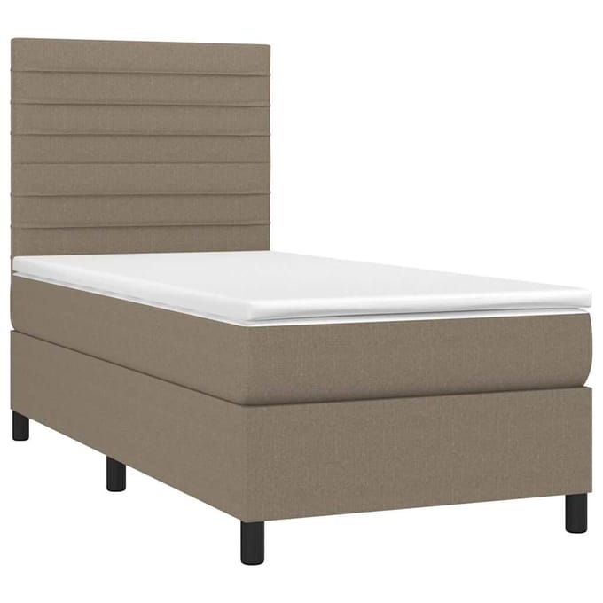 vidaXL - Boxspring - met - matras - en - LED - stof - taupe - 90x190 - cm