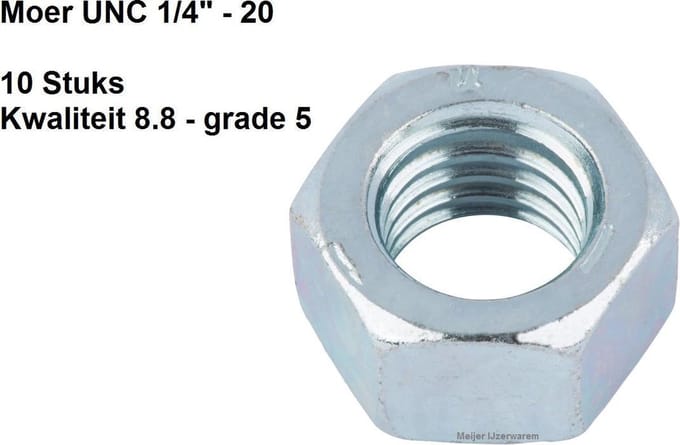 MOEREN (UNC) 1/4" - 20 - 10 STUKS - GRADE 5 - 8.8 KWALITEIT - ENGELS DRAAD - UNC