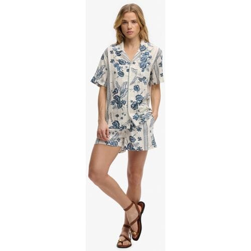 Superdry Katoenen Bedrukte Strandshorts Crème Grootte: 34