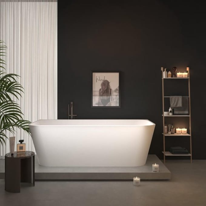 FugaFlow Eccelente Calma half vrijstaand bad - 180x80x58cm - met afvoer - acryl - glans wit
