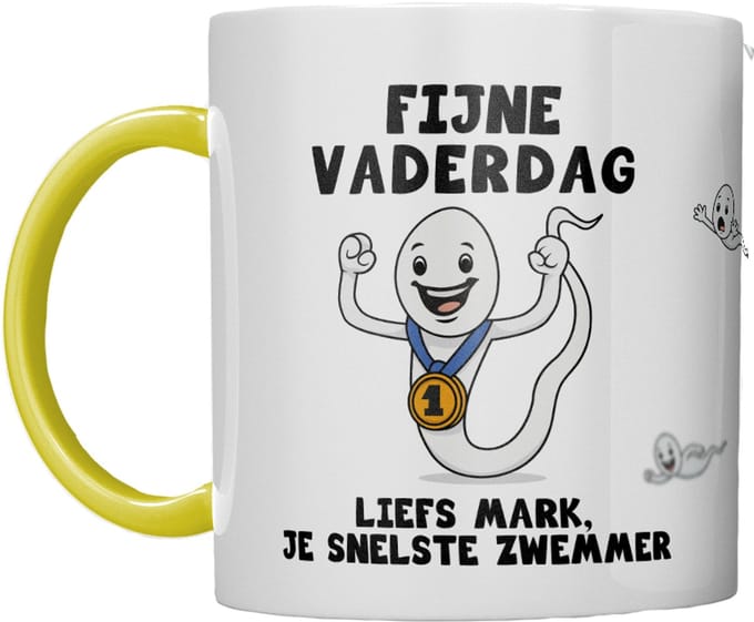 MOK | VADERDAG | SNELSTE ZWEMMER | GEPERSONALISEERD MET NAAM | GEEL