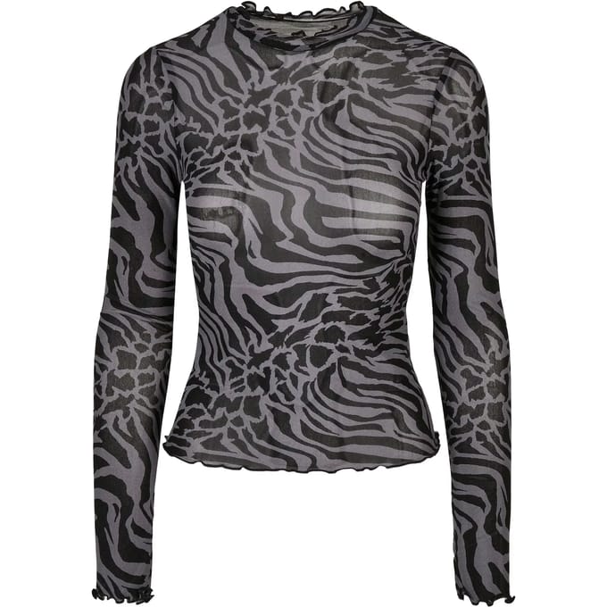 Urban Classics - AOP Mesh Turtleneck Longsleeve top - M - Grijs/Zwart