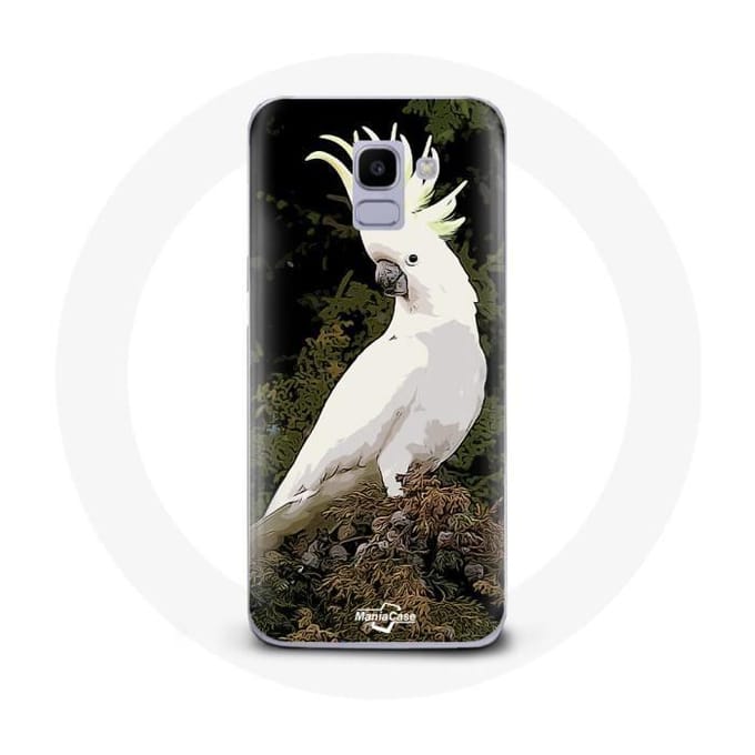 Coque - MANIACASE - Samsung Galaxy A8 2018 - Cacatoes Perroquets - Blanc - Souple blanc