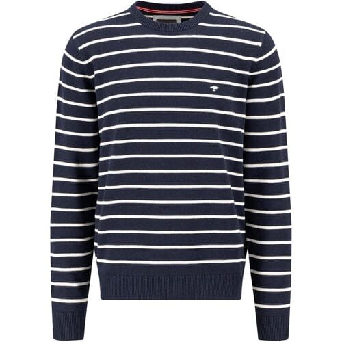 Fynch-Hatton Trui O-Neck Striped Supersoft Cotton Knit Navy / male