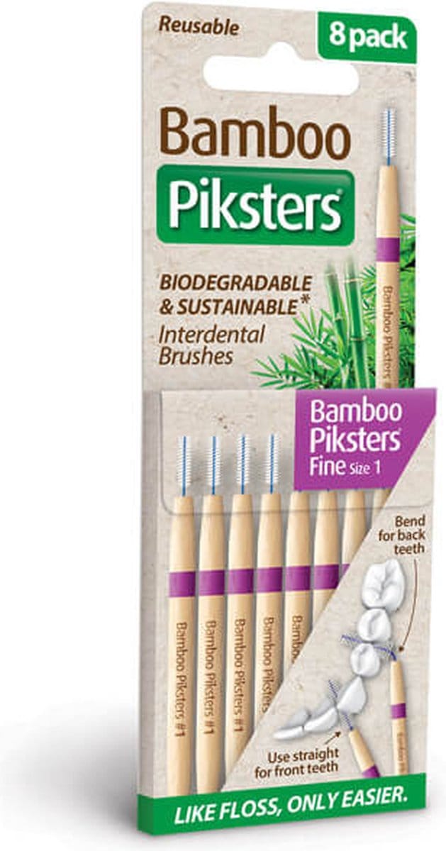 Piksters Bamboe Rechte Ragers - Maat 1 - Fijn Paars - 8 stuks