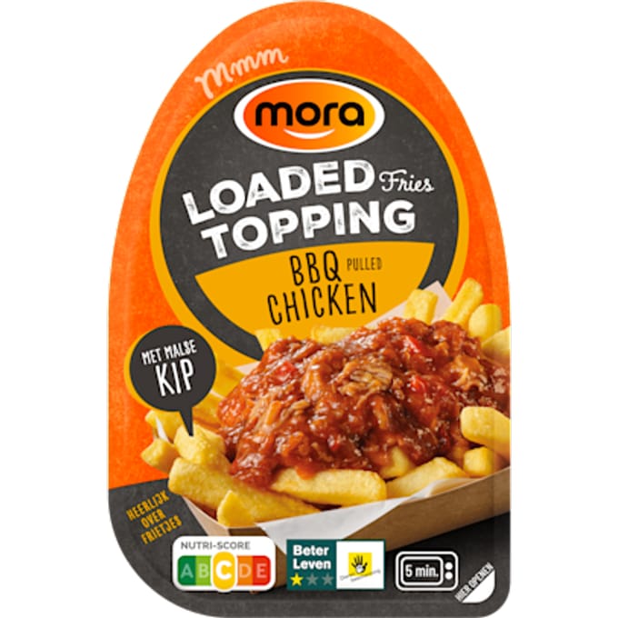 Loaded fries topping BBQ chicken
