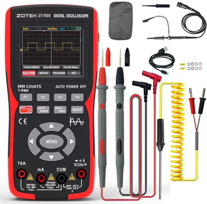 Draagbare 2 Kanaals Oscillscoop en Digitale Multimeter 10MHz met 9999 Tellen en IPS Display