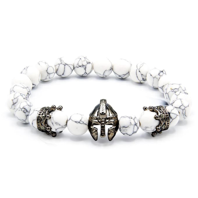 Victorious Natuurstenen Kralen Armband Heren – Zwart Gladiator – Wit – 17.5cm