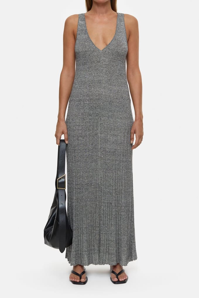 Closed Strap Rib Dress Black Maat: L | Maxi Jurken Outlet | Dames | Grijs