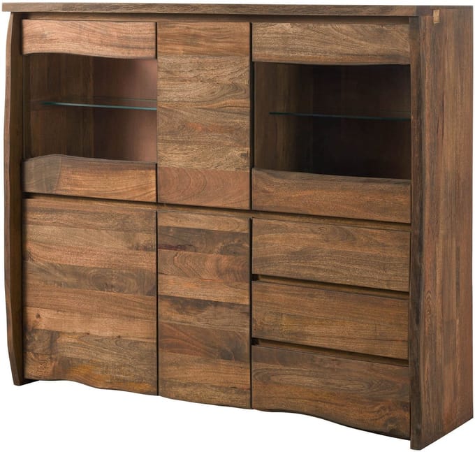 MASSIVMOEBEL24.DE mango highboard bruin massief hout 166x48x145 cm geolied gemonteerd PURE MANGO volledig massief #200