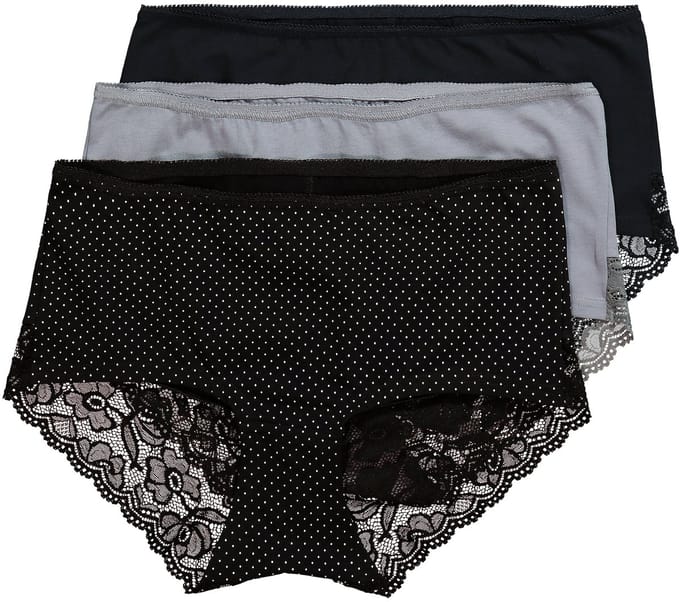 Ulla Popken - Dames - Hipster set van 3 kanten inzetstuk - Zwart - Maat 54+