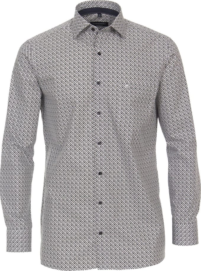 CASA MODA comfort fit overhemd - popeline - bruin dessin - Strijkvriendelijk - Boordmaat: 54
