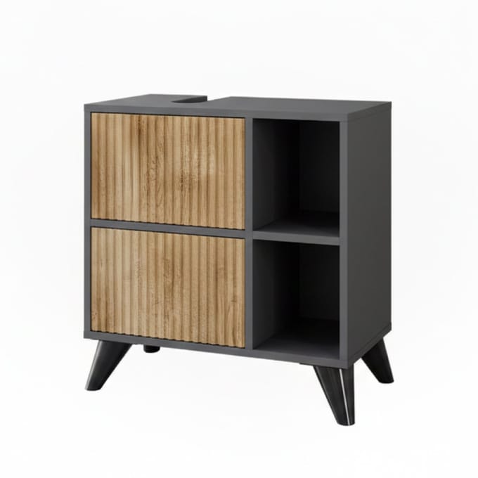 Vicco Leano Wastafelonderkast – 60 x 62 cm met 2 laden Antraciet/berg eik
