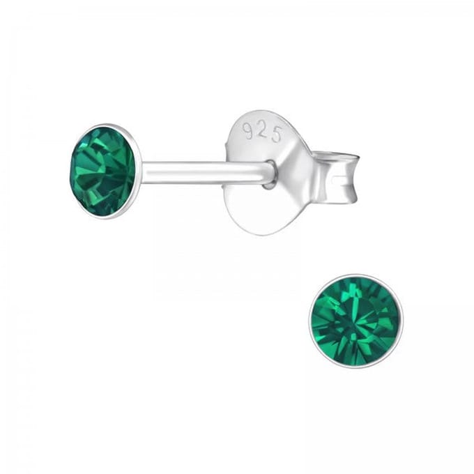 Zilveren oorknop, Lebowski kristal Emerald (3mm)