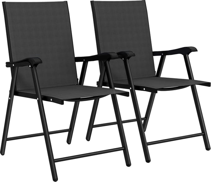 Outsunny Set van inklapbare stoelen-Staal, Textilene-62L x 58B x 97H cm-Zwart