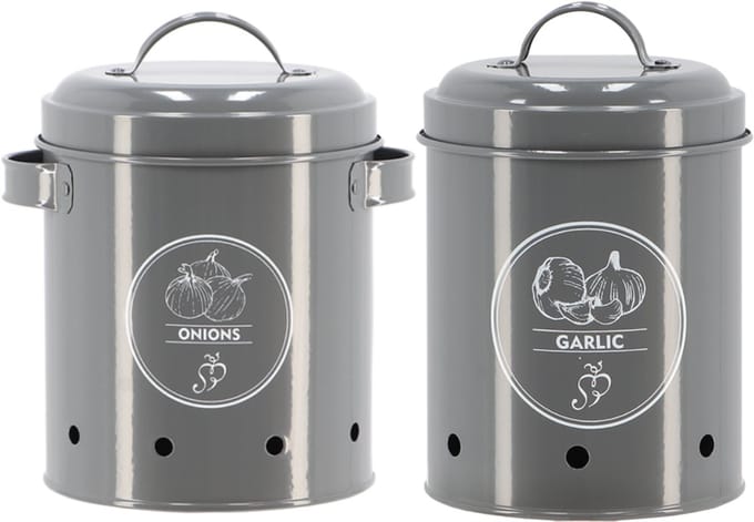 Esschert Design set van 2 voorraadblikken uien en knoflook - Antraciet