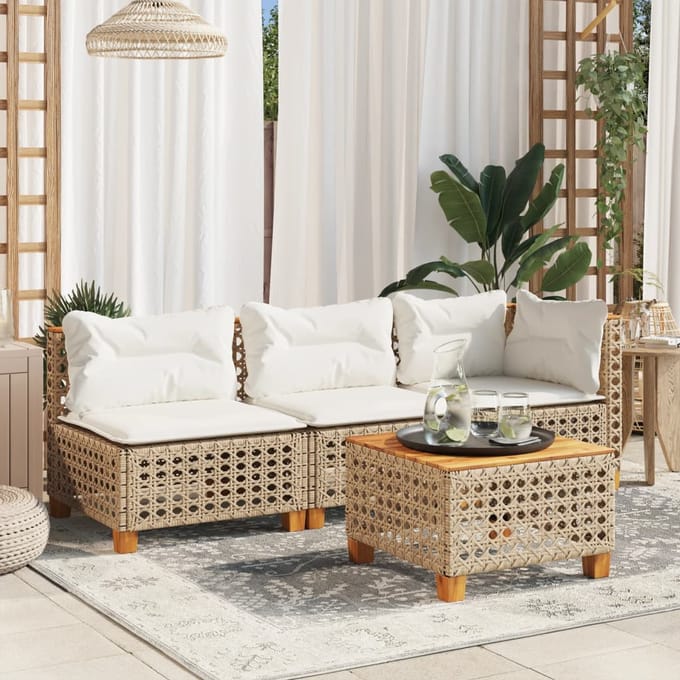 vidaXL - Tuintafel - 55x55x36 - cm - poly - rattan - en - acaciahout - beige