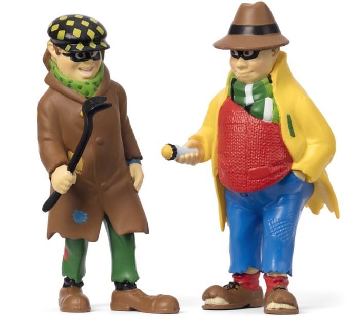 Kinderboeken Pippi Langkous speelgoedfiguren boeven set van 2 poppetjes.