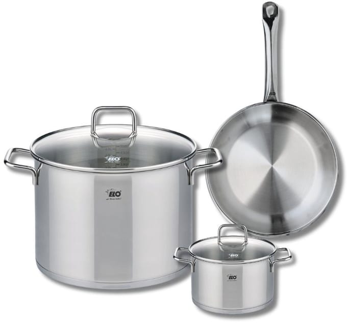 Set van 1 Koekenpan 24 cm en 2 kookpotten 14 en 26 cm Elo Profi Citrin